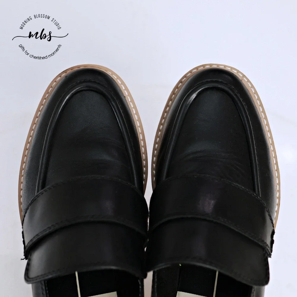 Dolce Vita Halona Leather Chunky Lug Sole Penny Platform Loafers Black Women 9.5